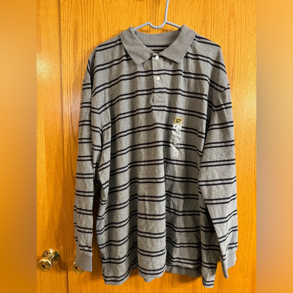 Foundry 3XL long sleeve polo- gray with navy stripes- NWT